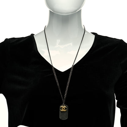 Chanel Ruthenium ID Dog Tag Charm Necklace Silver Gold 2 of 4