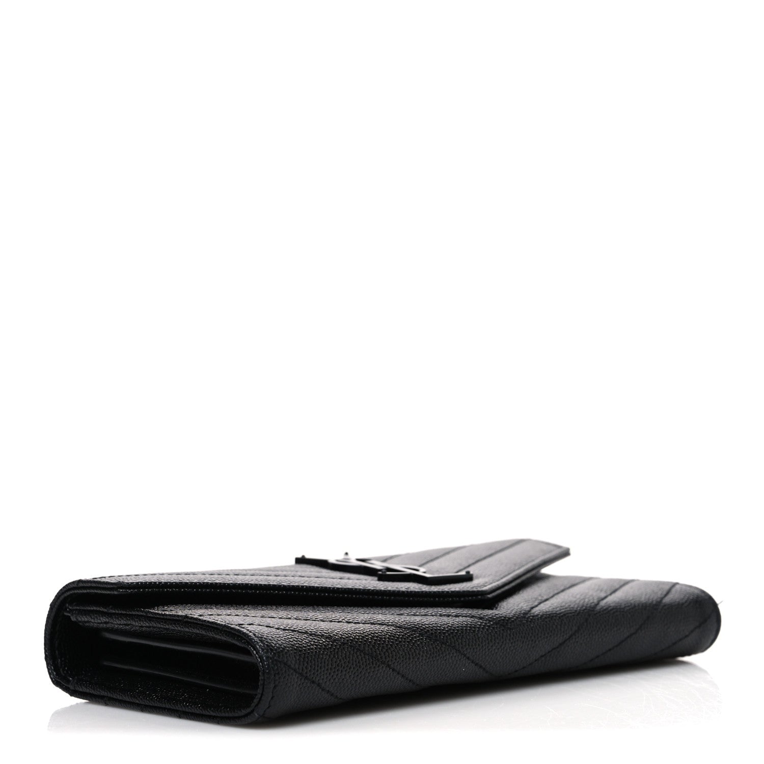 Saint Laurent Grain De Poudre Matelasse Chevron Monogram Monochrome Flap Wallet Black 4 of 8