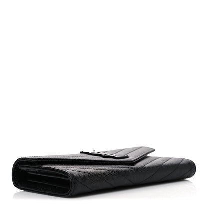Saint Laurent Grain De Poudre Matelasse Chevron Monogram Monochrome Flap Wallet Black 4 of 8