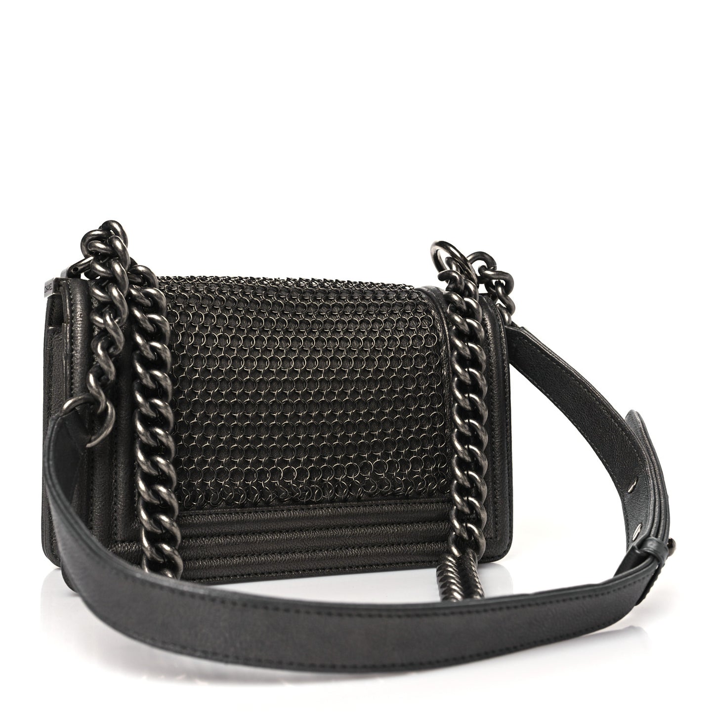 Lambskin Quilted Small Chain Mail Boy Flap Grey