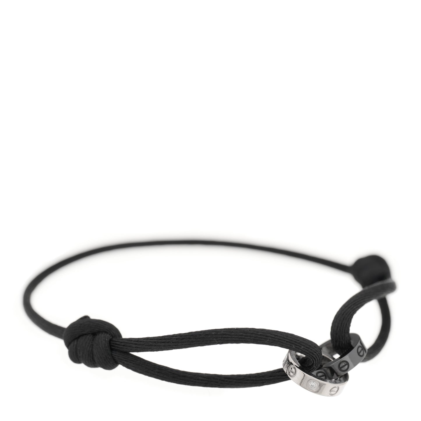 18K White Gold Ceramic 4 Diamond LOVE Cord Bracelet Black