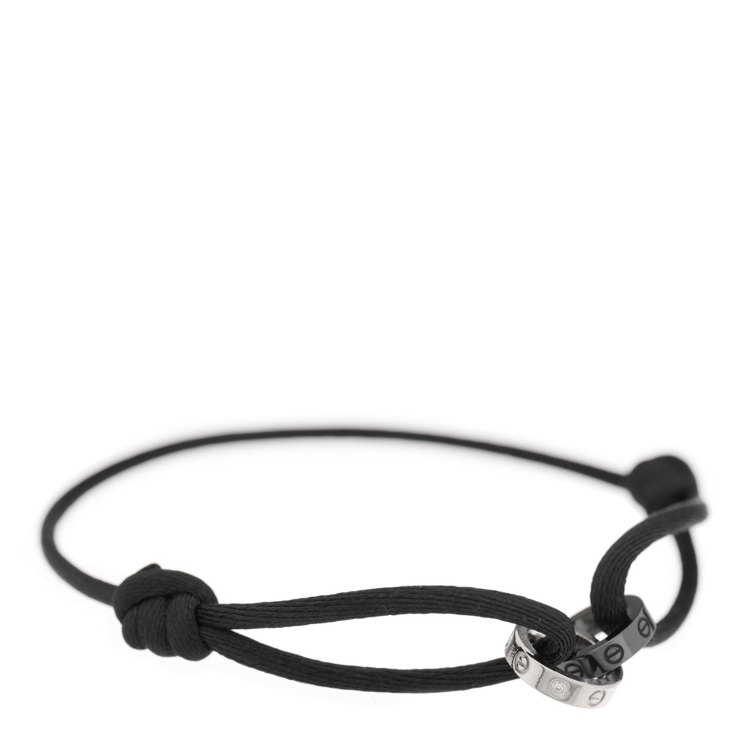 Cartier 18K White Gold Ceramic 4 Diamond LOVE Cord Bracelet Black 1 of 3