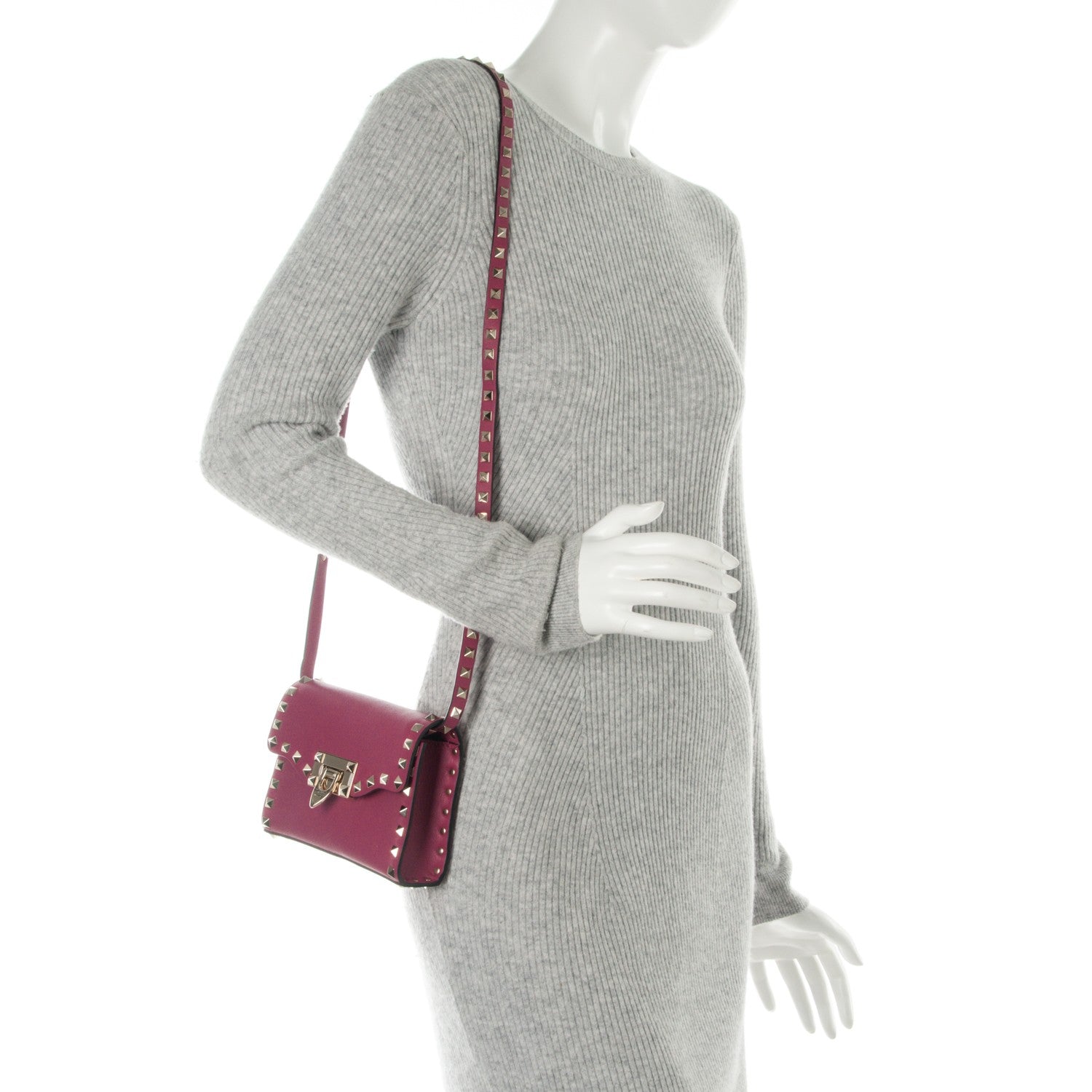 Valentino Garavani Vitello Mini Rockstud Flip Lock Crossbody Bag Deep Cyclamin 2 of 6