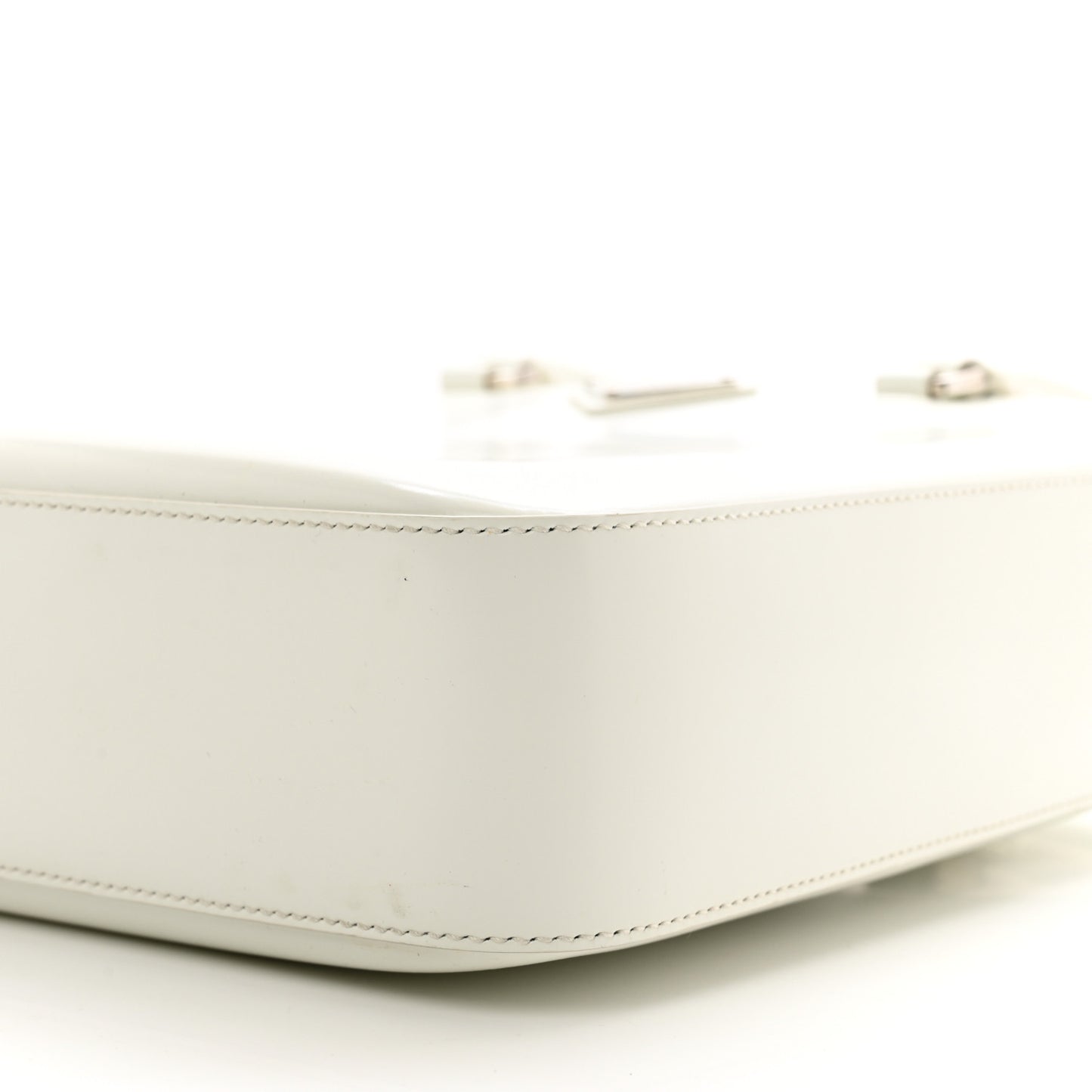Spazzolato Metal Triangle Logo Double Handle Crossbody Tote White