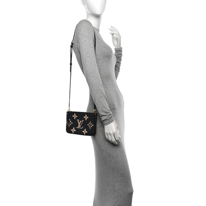 Louis Vuitton Empreinte Monogram Giant Double Zip Pochette Black Cream 2 of 11
