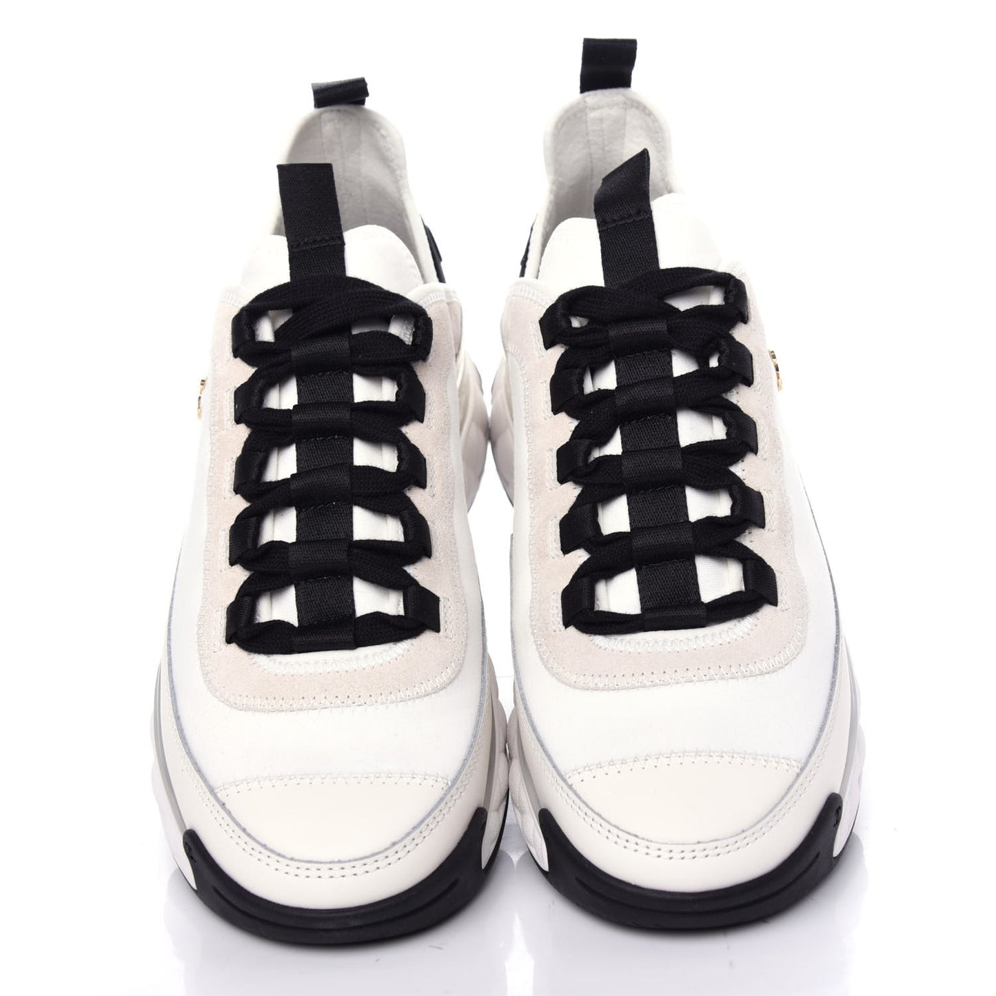 Velvet Calfskin Mixed Fibers CC Sneakers 38 White Black