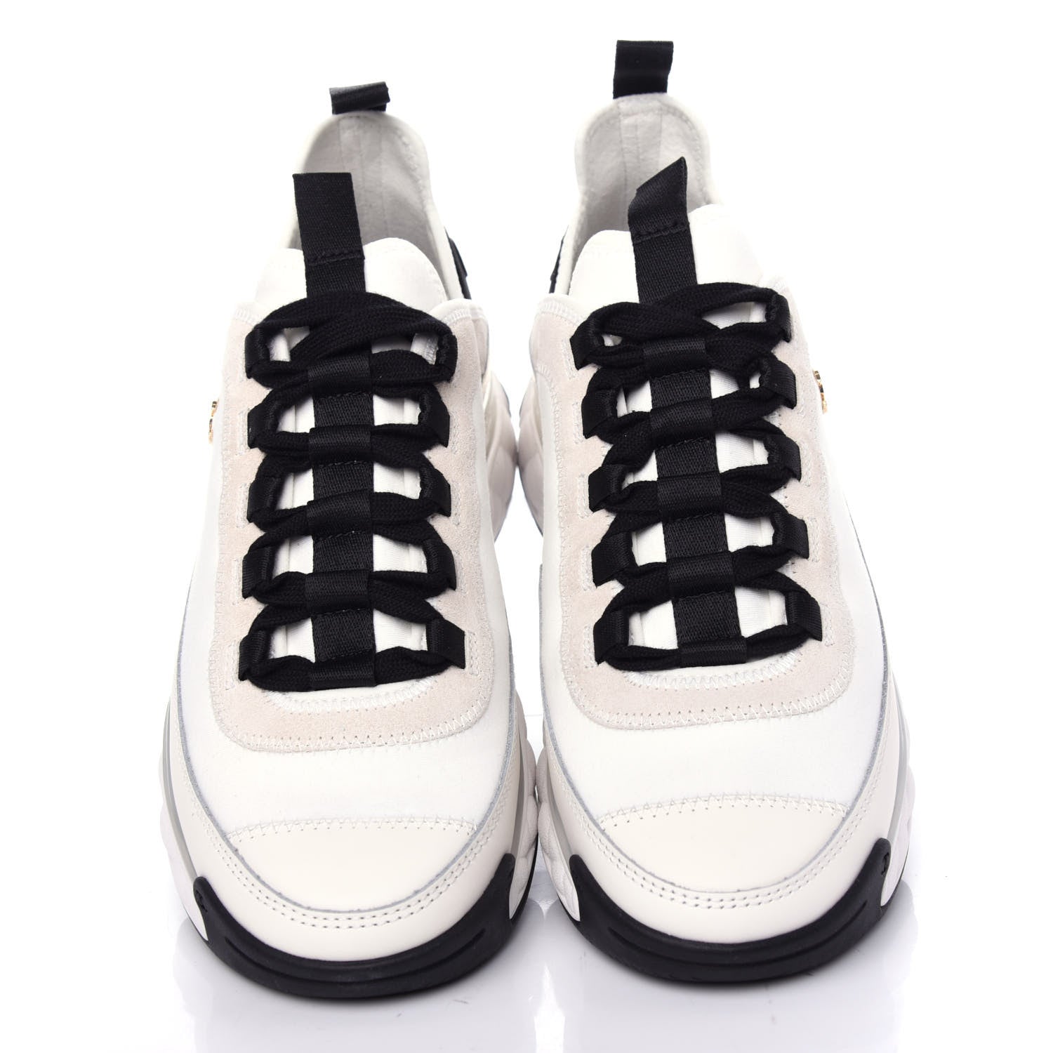Chanel Velvet Calfskin Mixed Fibers CC Sneakers 38 White Black 5 of 11