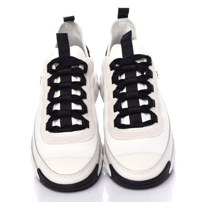 Chanel Velvet Calfskin Mixed Fibers CC Sneakers 38 White Black 5 of 11