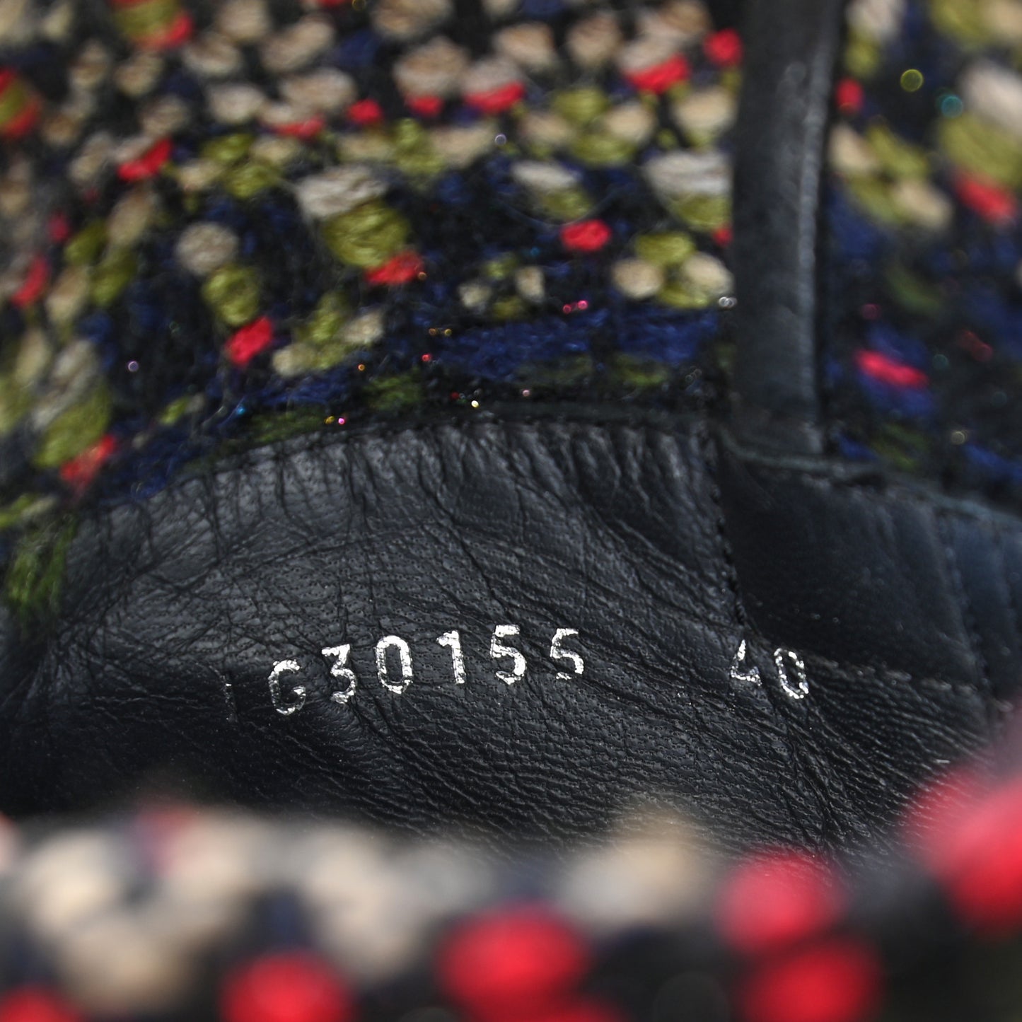 Tweed Calfskin CC Short Boots 36.5 Black Green Red