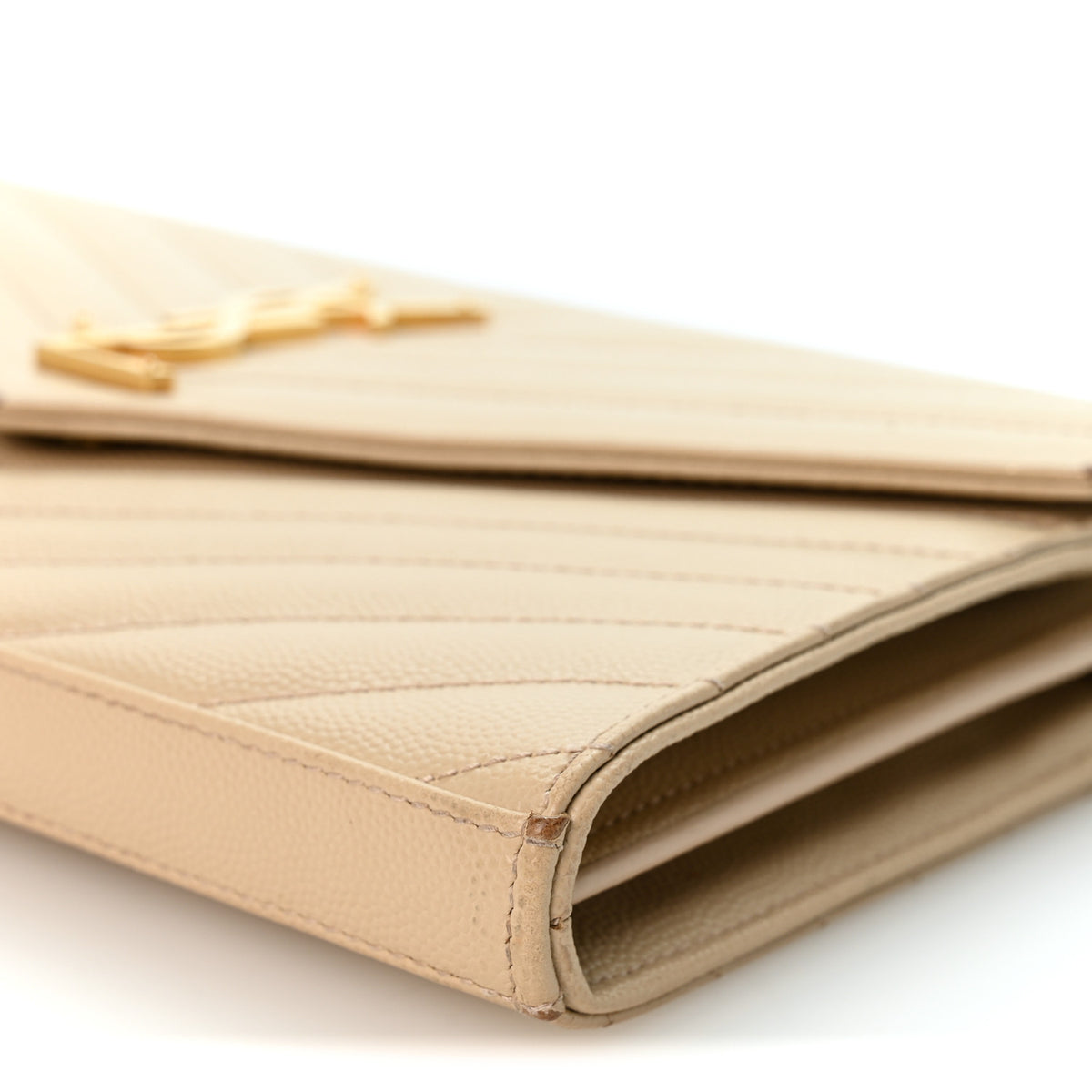 Saint Laurent Grain De Poudre Matelasse Chevron Monogram Chain Wallet Nude Powder 10 of 12