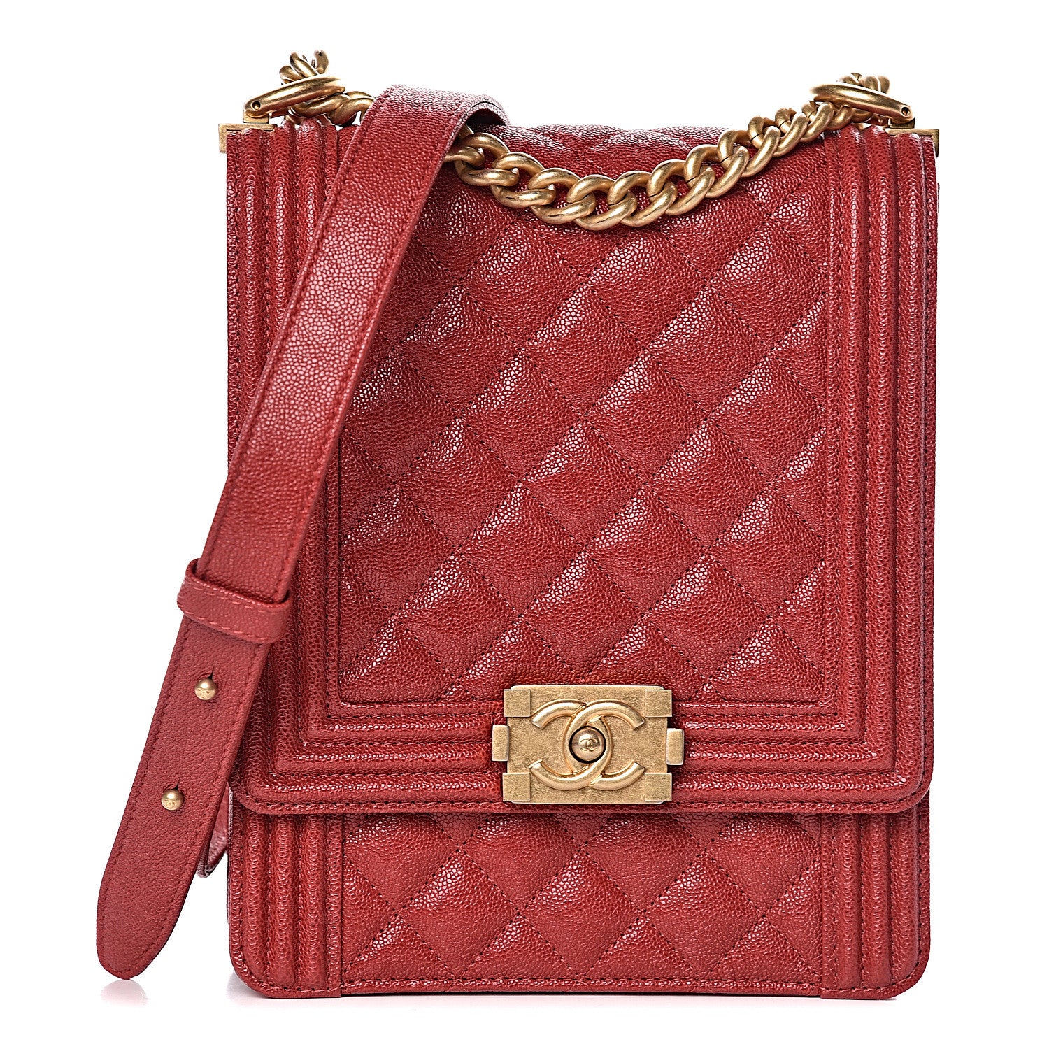 Chanel Caviar Quilted North South Boy Flap Red 1 of 10