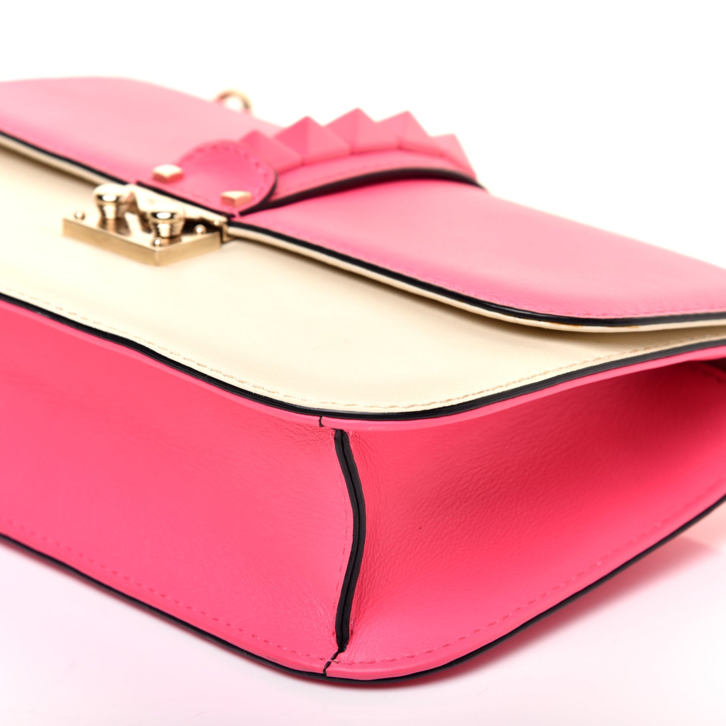 Vitello Medium Glam Lock Rockstud Flap Fuxia Fluo Light Ivory