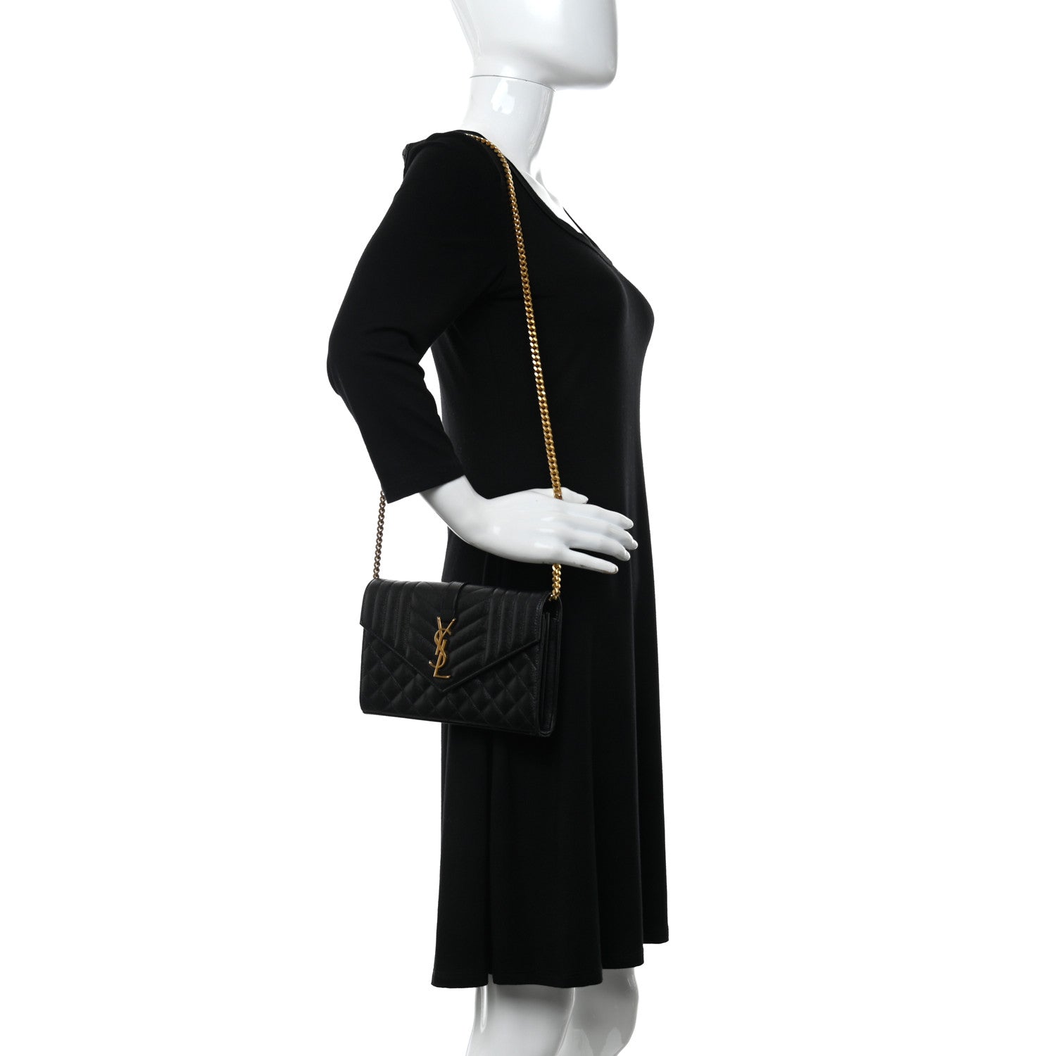 Saint Laurent Grain De Poudre Mixed Matelasse Triquilt Monogram Chain Wallet Black 2 of 9