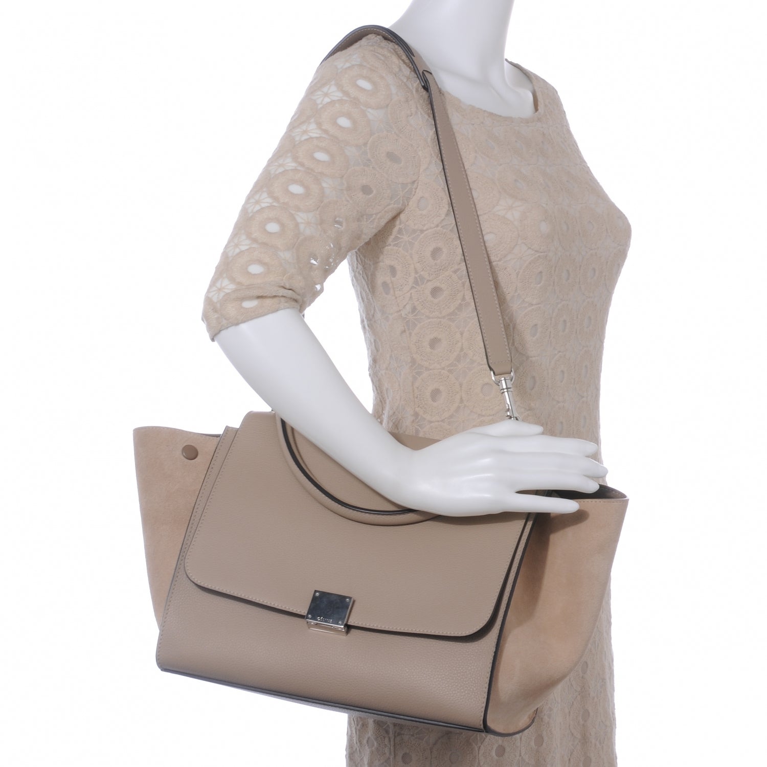 Celine Calfskin Suede Small Trapeze Dune 2 of 7
