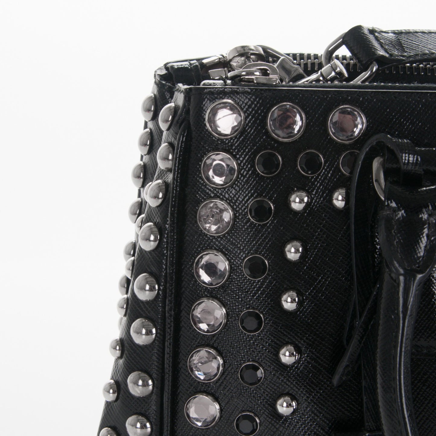 Saffiano Vernice Crystal Small Galleria Double Zip Tote Black