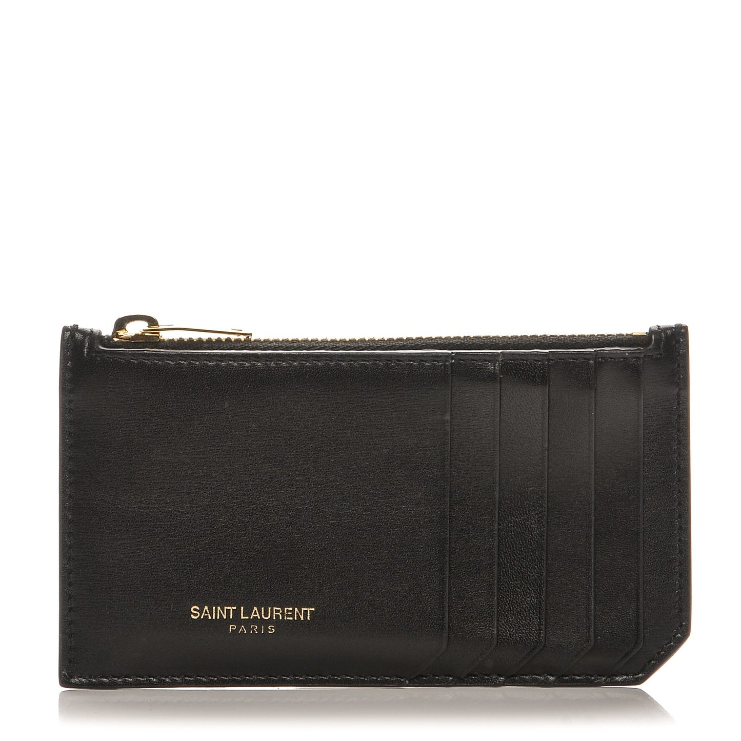Calfskin 5 Fragments Zip Pouch Card Holder Black