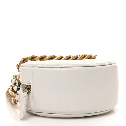 Chanel Shiny Goatskin Quilted Chanel 19 Round Clutch With Chain White 4 of 10
