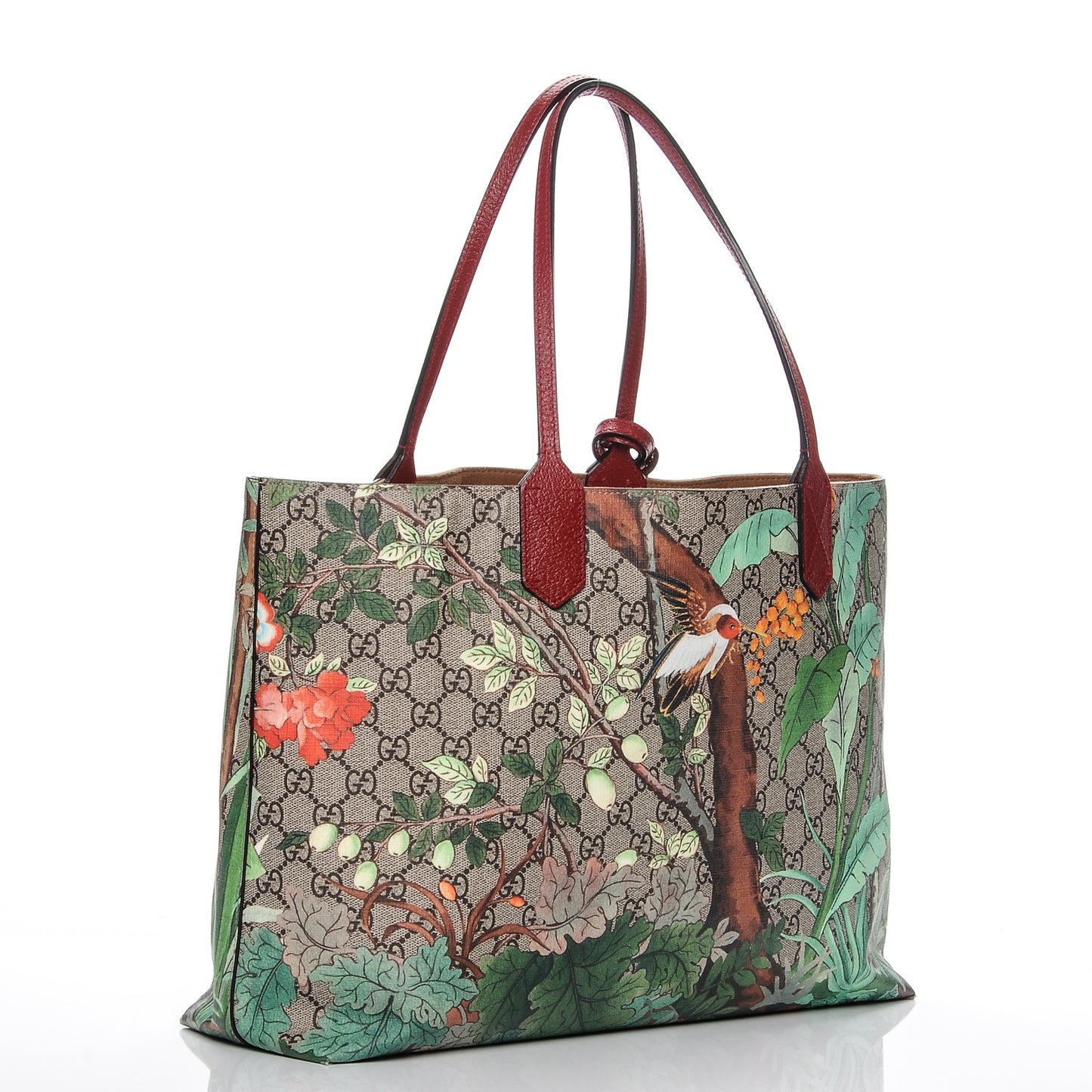 GG Supreme Monogram Tian Medium Shopping Tote Beige Multicolor Red