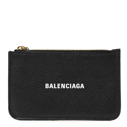 Balenciaga Grained Calfskin Logo Large Cash Long Coin Card Holder Black White 1 of 8