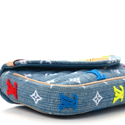 Louis Vuitton Embroidered Monogram Denim New Wave Chain Pochette Blue 7 of 9