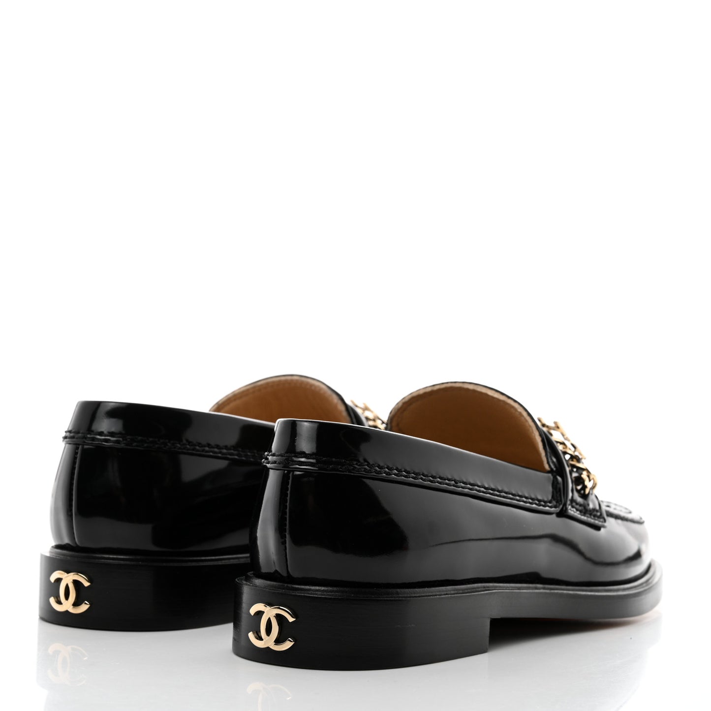 Shiny Calfskin Logo Loafers 36 Black