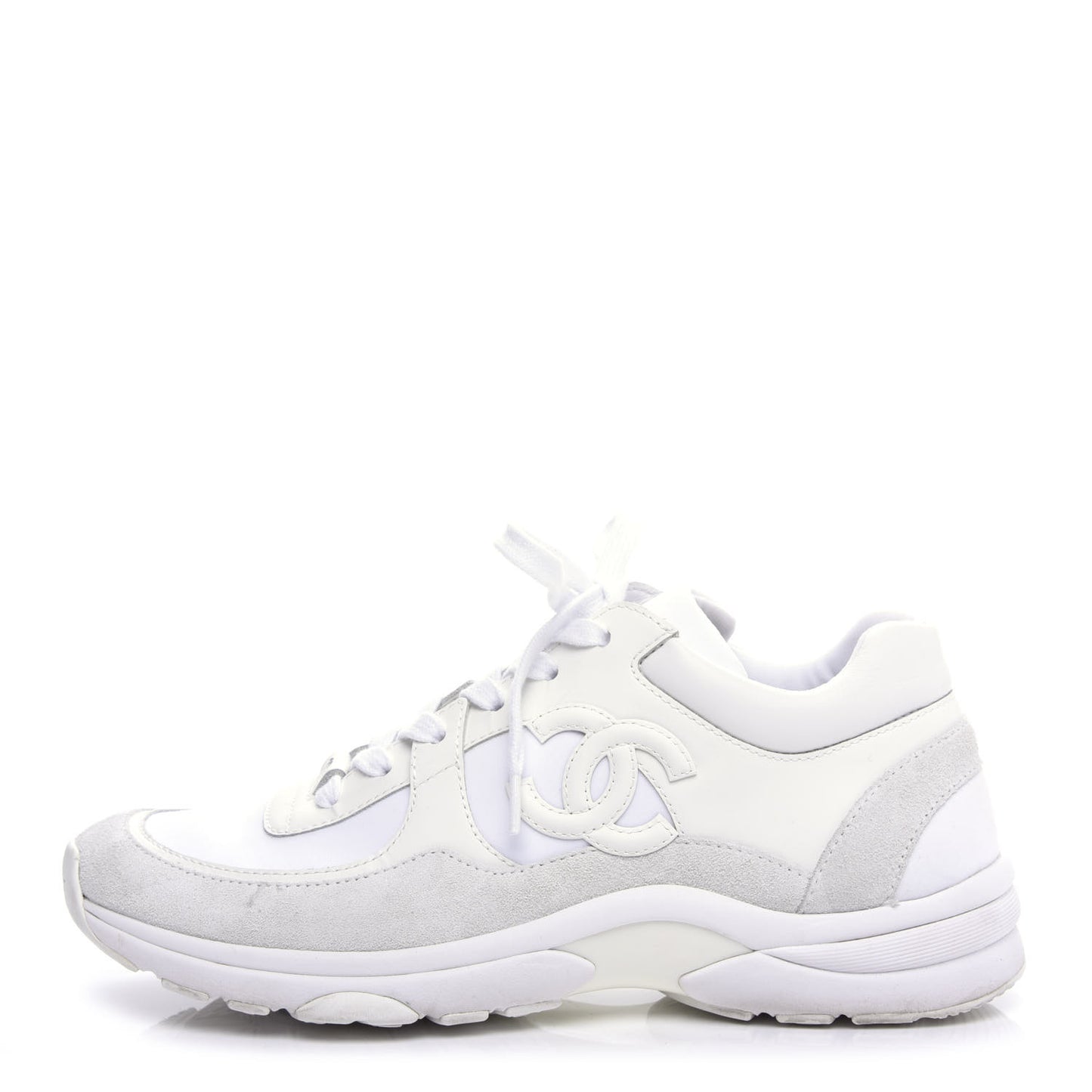 Suede Calfskin Fabric CC Sneakers 38.5 White