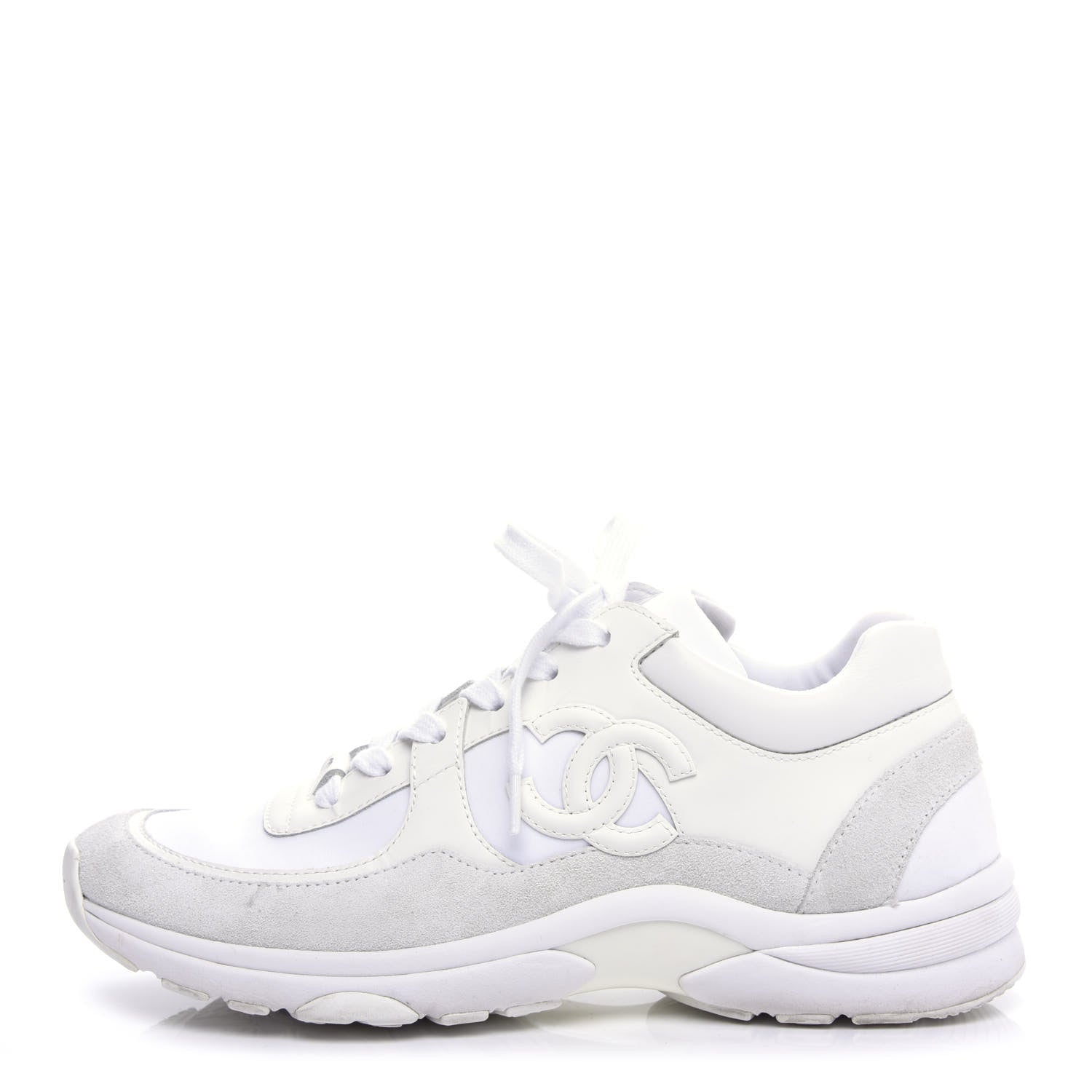 Chanel Suede Calfskin Fabric CC Sneakers 38.5 White 1 of 9
