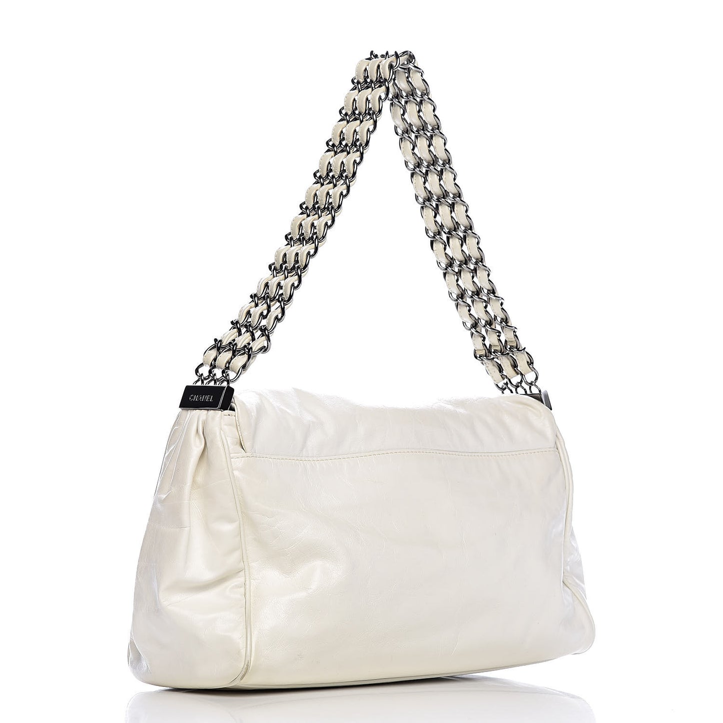 Calfskin Large Rock and Chain Flap White
