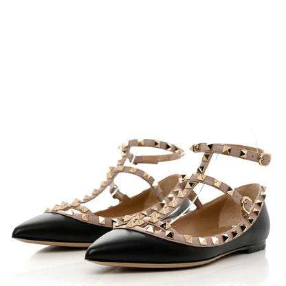 Valentino Garavani Calfskin Nappa Rockstud Cage Ballerina Flats 38 Black Poudre 3 of 11