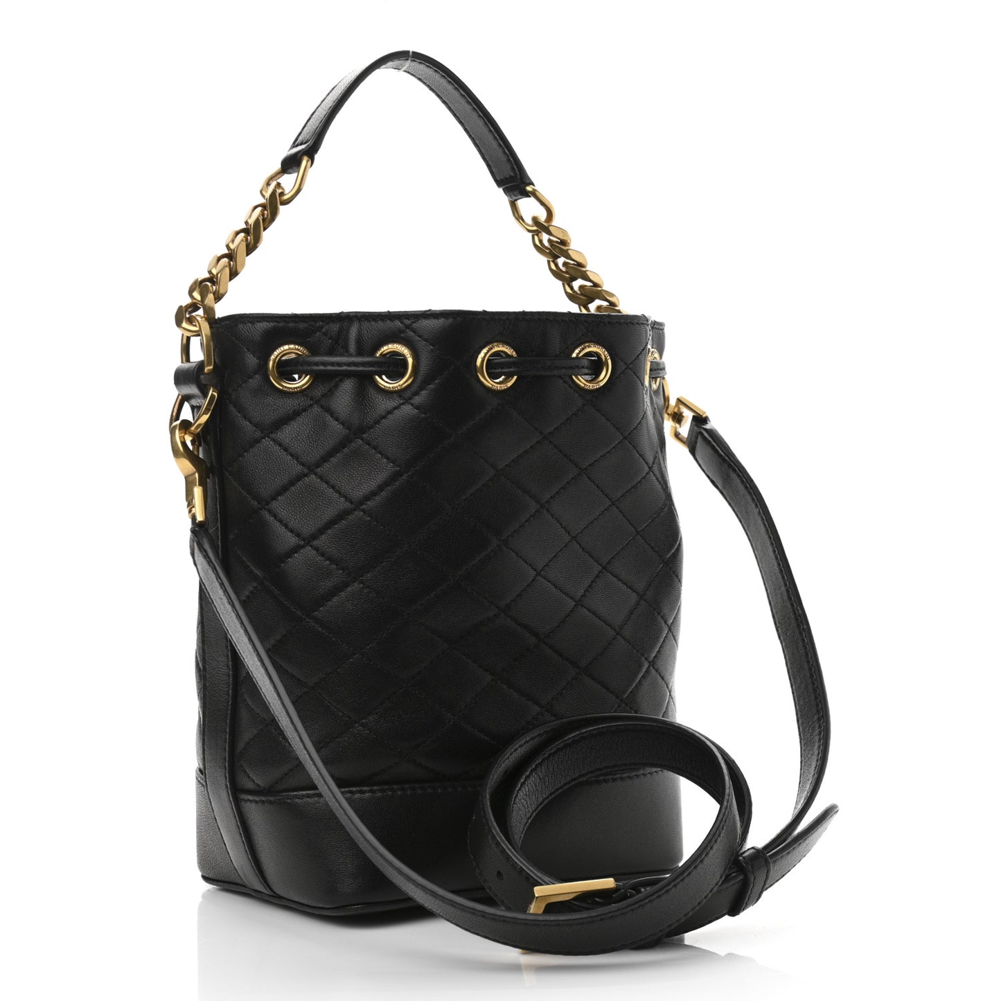 Lambskin Quilted Small Emmanuelle Bucket Bag Black