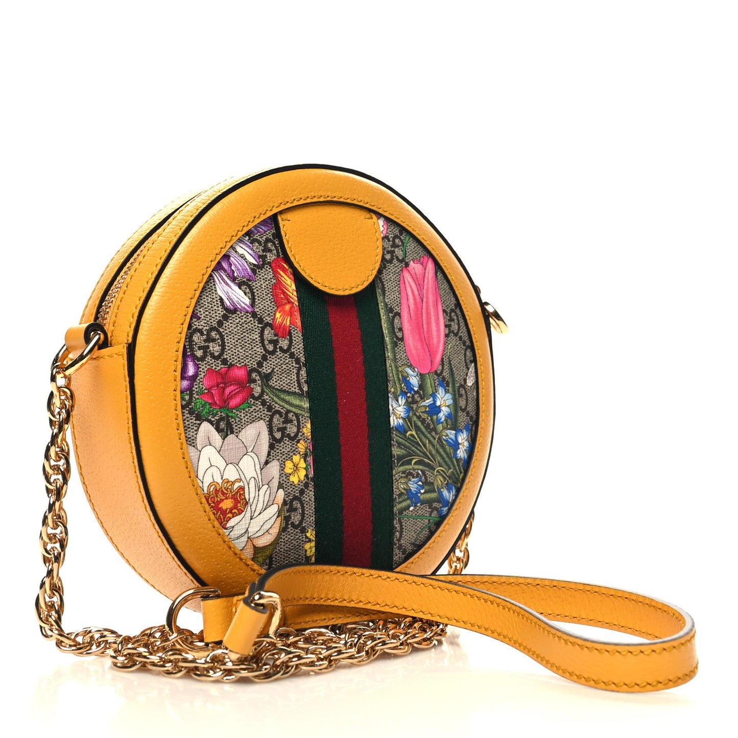 GG Supreme Monogram Flora Web Mini Ophidia Round Shoulder Bag Beige Multicolor Crop