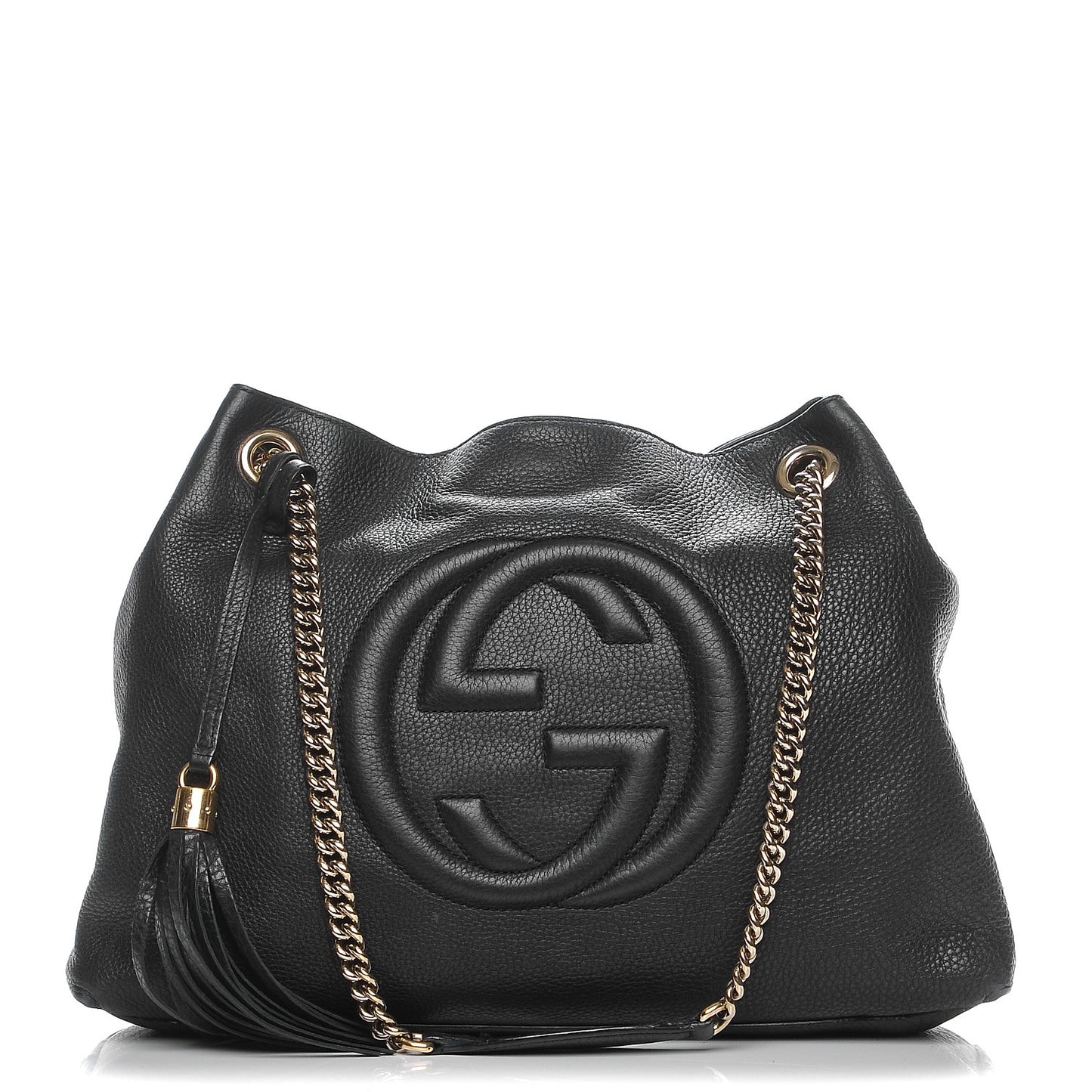 Pebbled Calfskin Medium Soho Chain Shoulder Bag Black