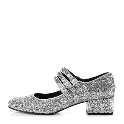 Saint Laurent Glitter Babies 40 Mid Heel Pumps 40 Galaxi Argento 1 of 9
