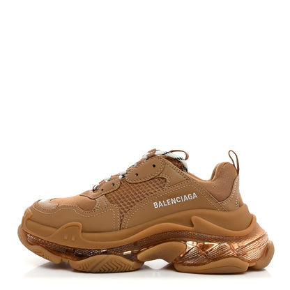 Balenciaga Fabric Mesh Clear Sole Womens Triple S Sneakers 38 Light Camel 1 of 9
