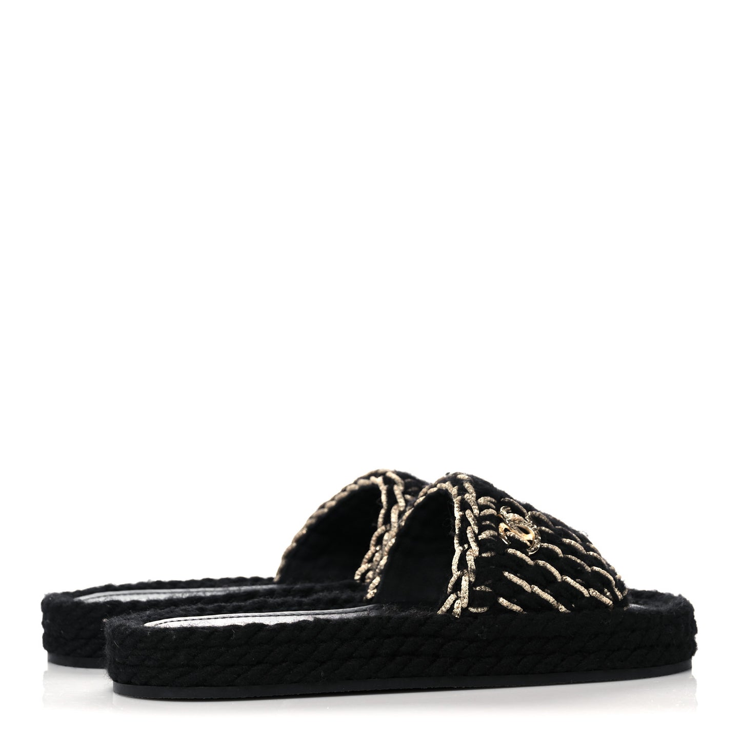 Braided Knit CC Mules 38 Black Gold