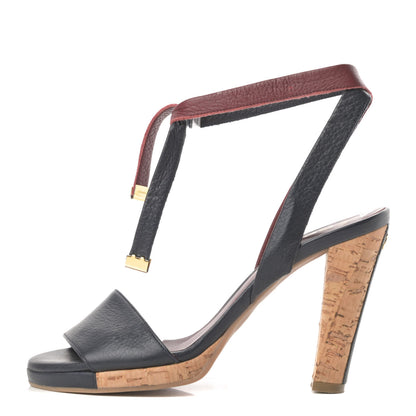 Chanel Calfskin Cork CC Ankle Strap Sandals 37.5 Black 1 of 11