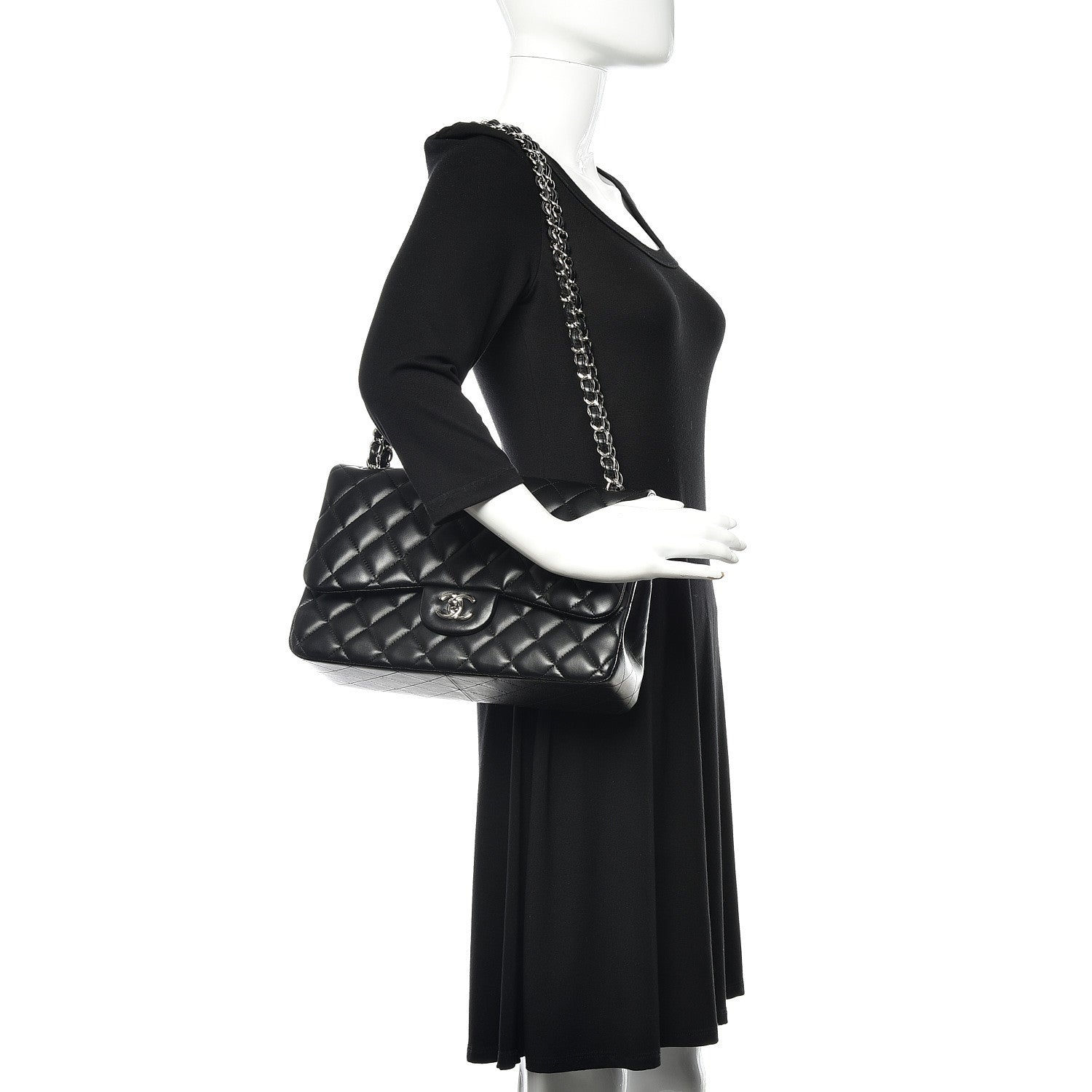 Chanel Lambskin Quilted Jumbo Double Flap Black 2 of 17