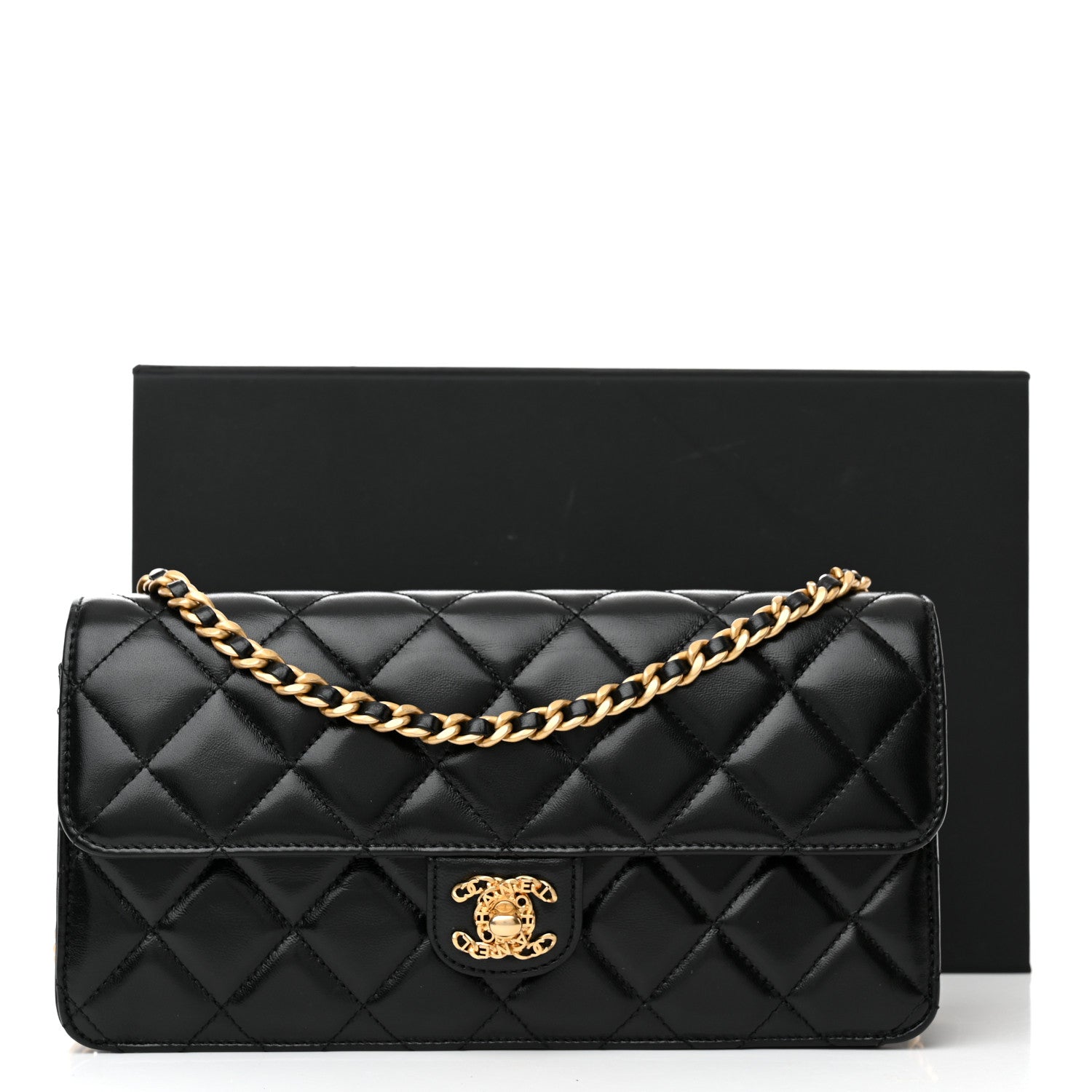 Chanel Shiny Lambskin Quilted Flap Clutch Bag Black 10 of 10