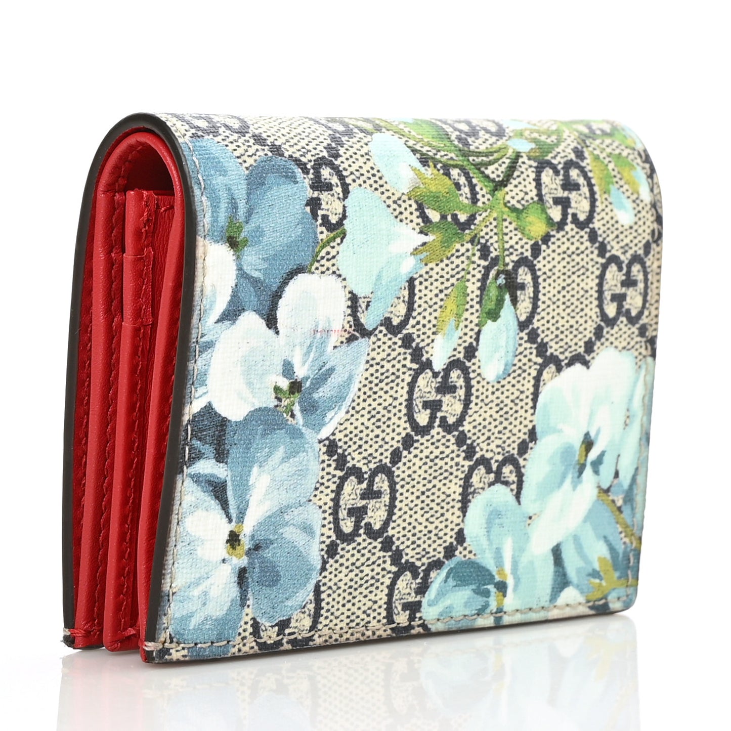 GG Supreme Monogram Blooms Card Case Beige Blue Navy Hibiscus Red