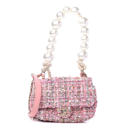 Chanel Tweed Mini Pearl Handle Flap Pink Beige Orange Ecru 1 of 4