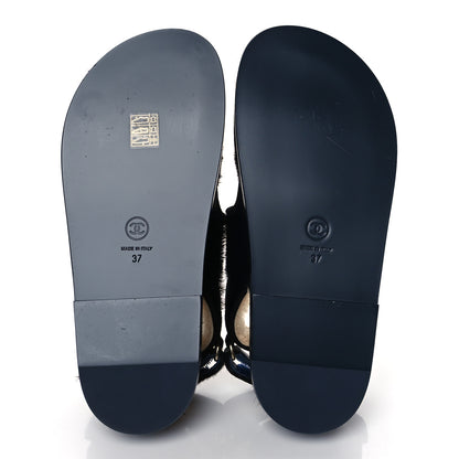 Chanel Calfskin Hair Suede Shearling Dad Sandals 37 Navy Black 5 of 9