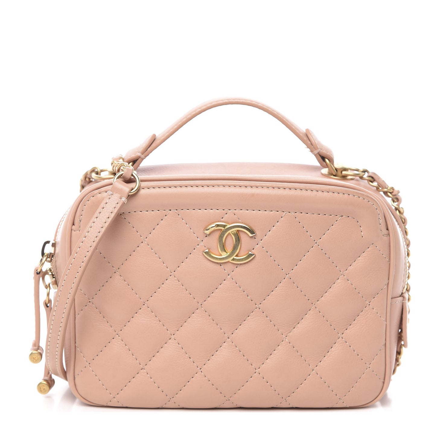 Calfskin Quilted CC Small Vanity Case Dark Beige