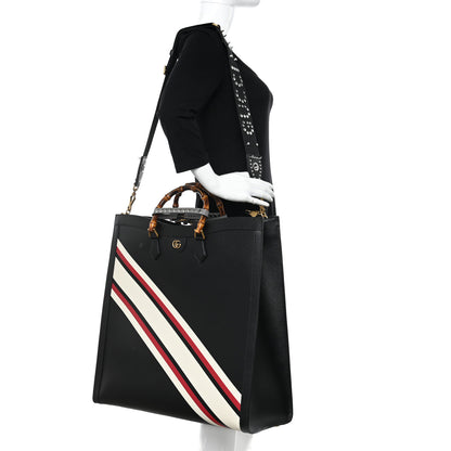 Gucci Textured Dollar Calfskin Stripe Studded Maxi Diana Tote Bag Black Multicolor 2 of 11