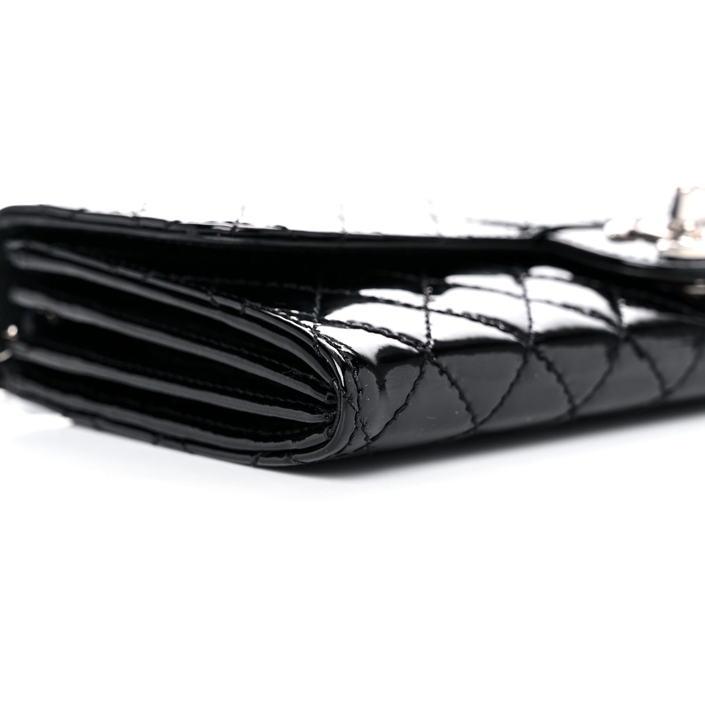 Patent Calfskin Quilted Brilliant East West Flap Clutch Black