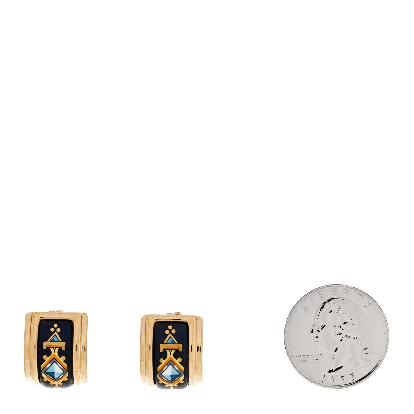 Printed Enamel Clip On Earrings Gold