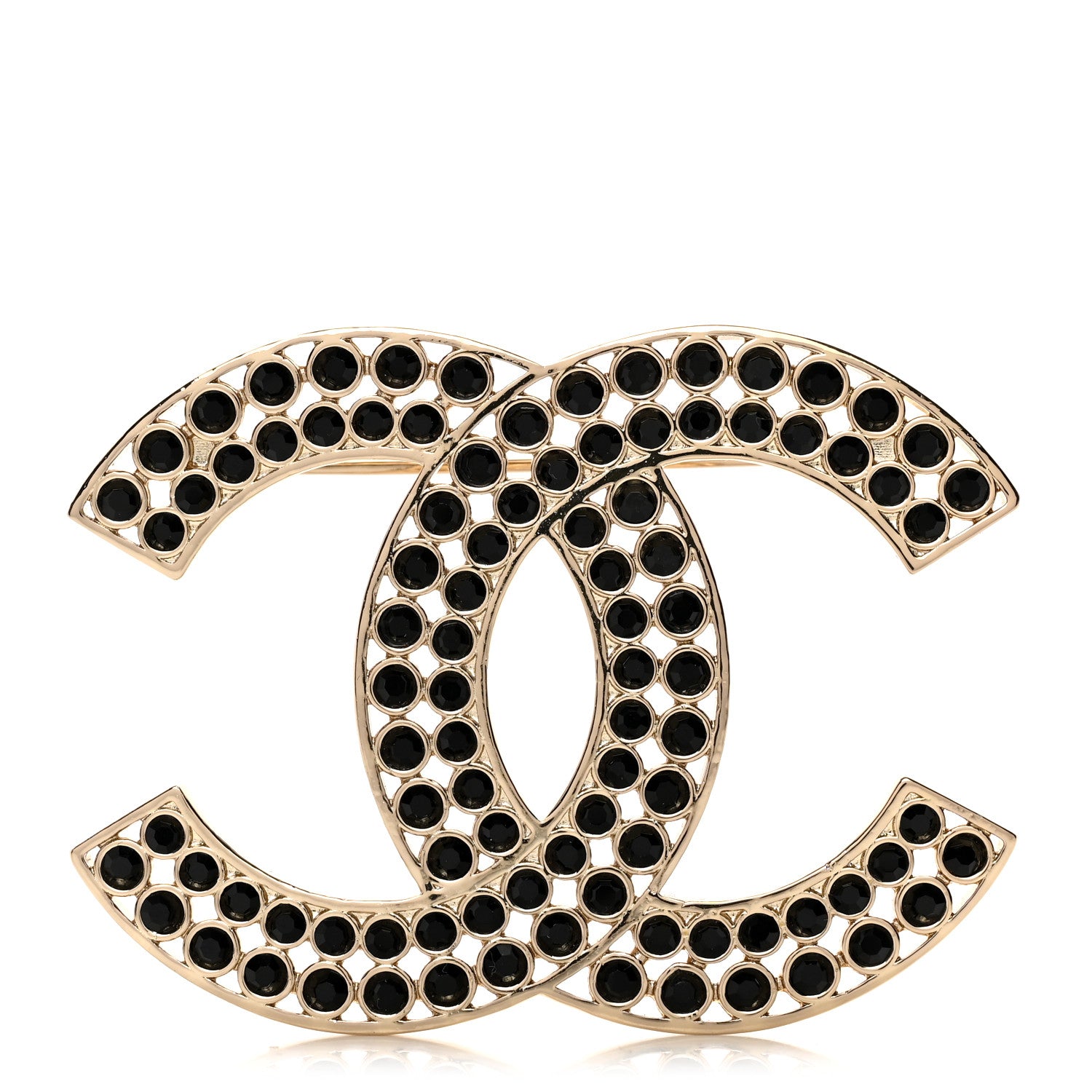 Chanel Metal Crystal CC Brooch Gold Black 1 of 3