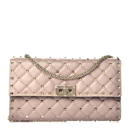 Valentino Garavani Lambskin Rockstud Spike Wallet on Chain Poudre 1 of 8