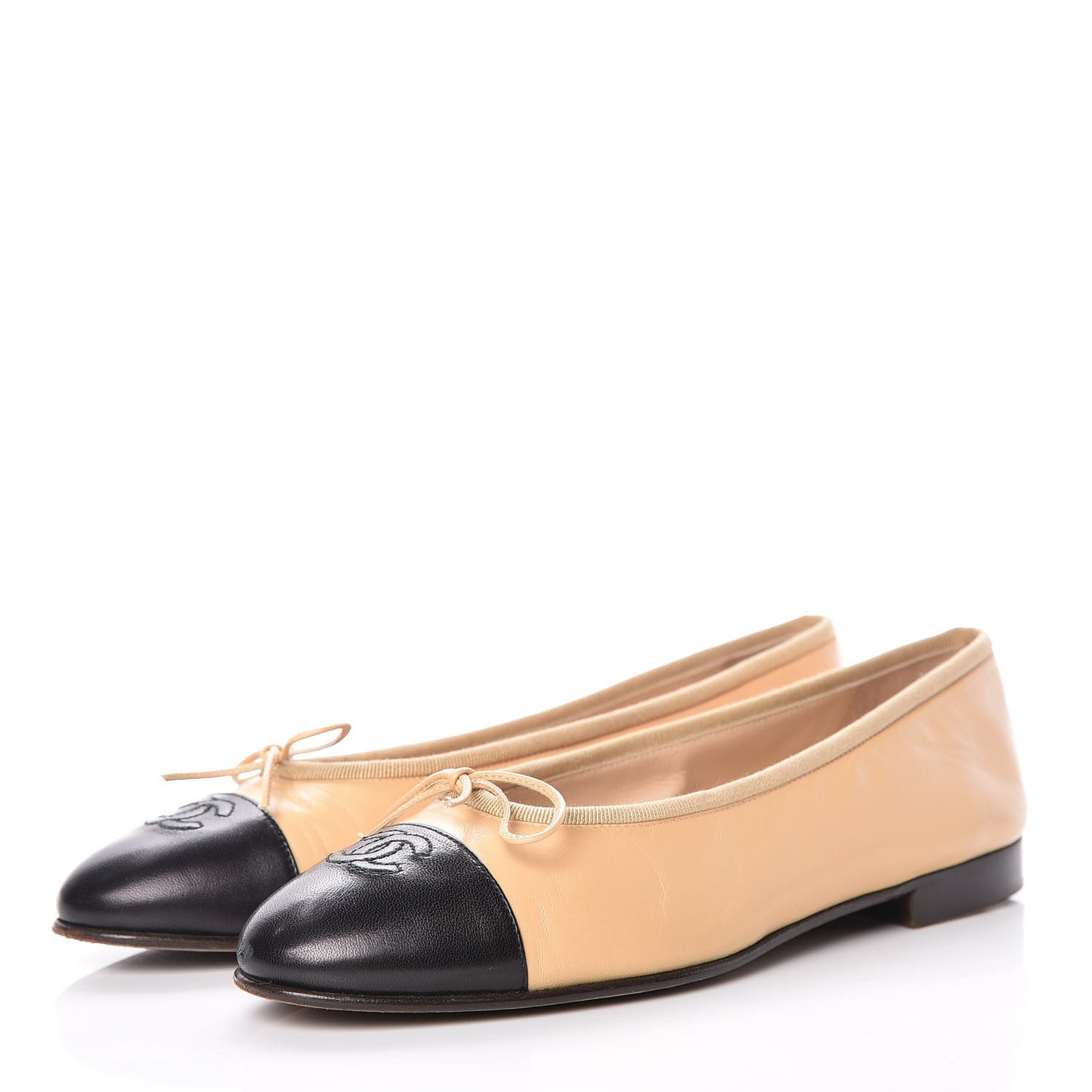 Lambskin Cap Toe CC Ballerina Flats 39 Beige Black