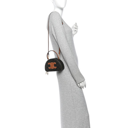 Celine Calfskin Triomphe Canvas Half Moon Case Tan 2 of 10