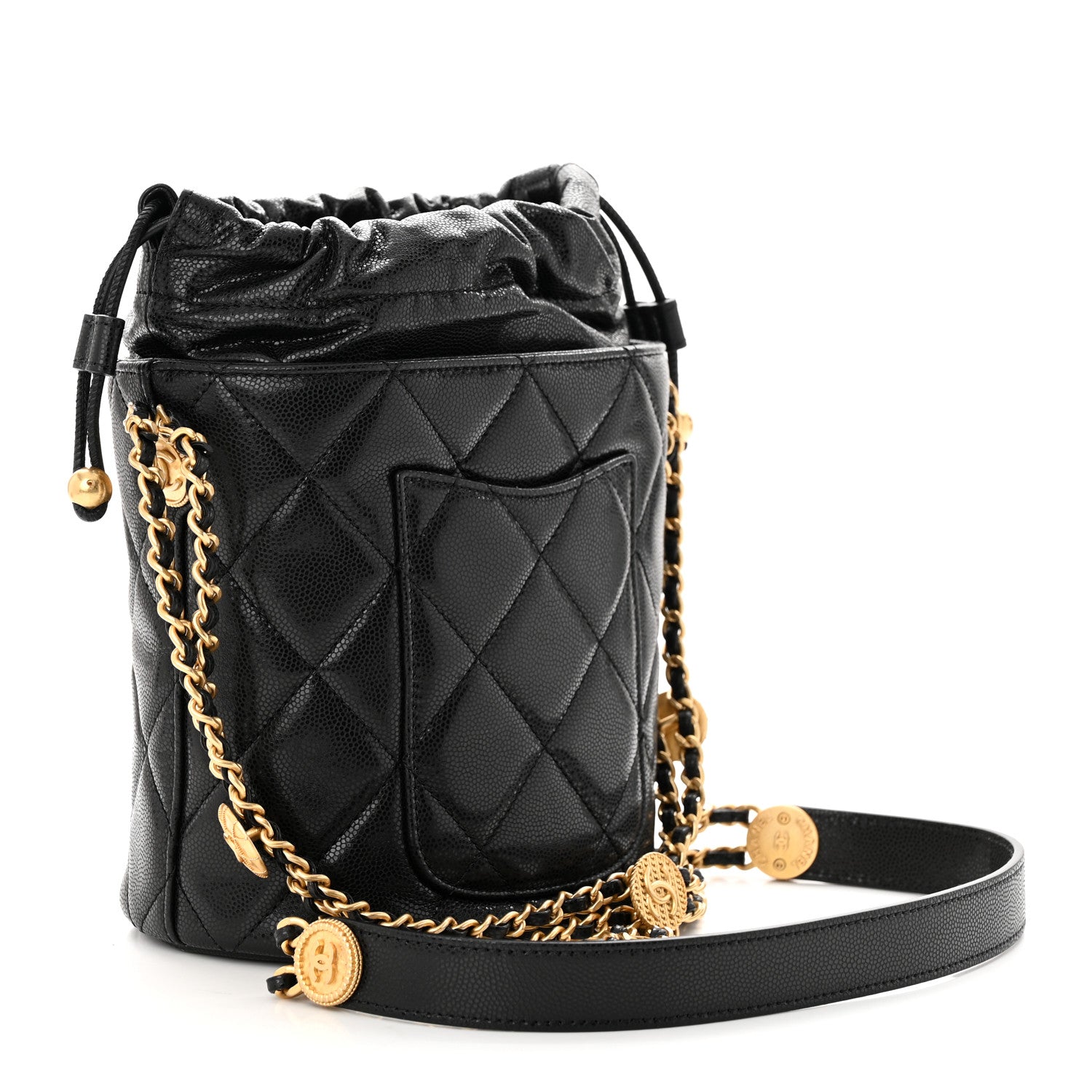 Chanel Caviar Quilted Twist Your Buttons Bucket Bag Black 3 of 11